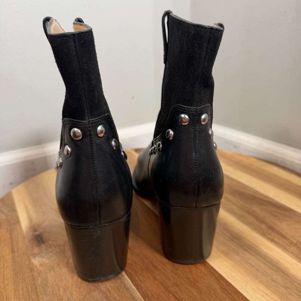 COACH Women's CM600 Black Leather Suede Studded Western Ankle Bootie Size 10B - Picture 4 of 11